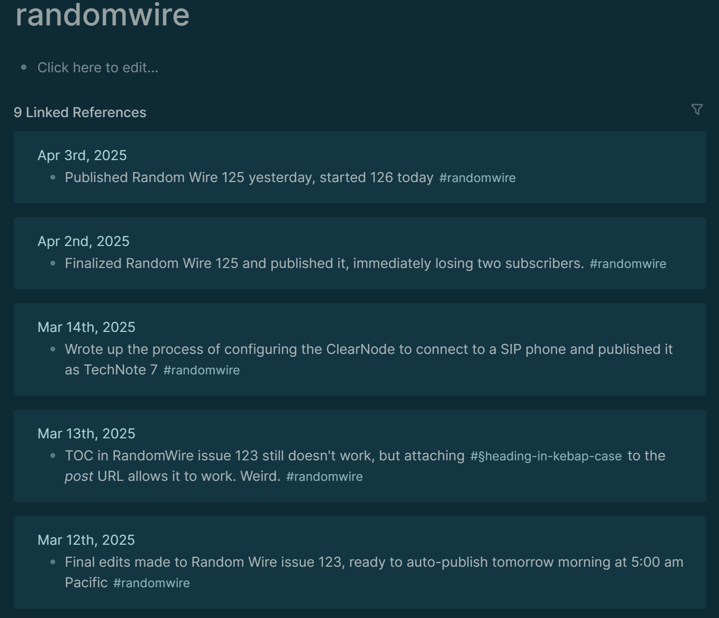 LogSeq content filtered by #randomwire tag
