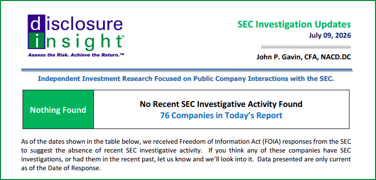 SEC Investigation Updates - July 09, 2026