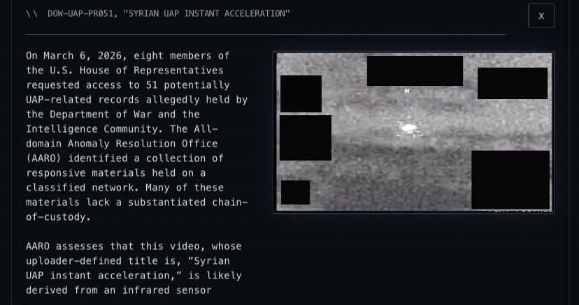 U.S. government UFO video: 'DOW-UAP-PR051, "SYRIAN UAP INSTANT ACCELERATION"'