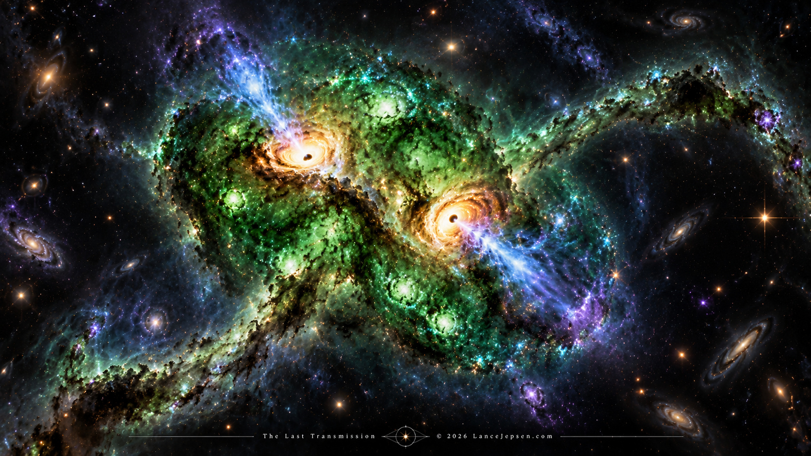 Conceptual pair of active galactic nuclei in a compact Green Pea system