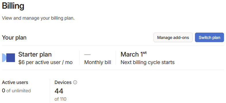 Tailscale billing screen