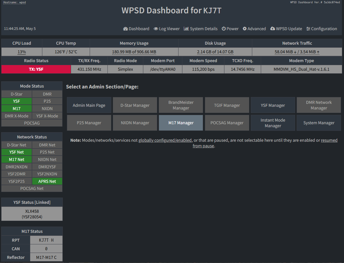 Mode and Network are showing green = good