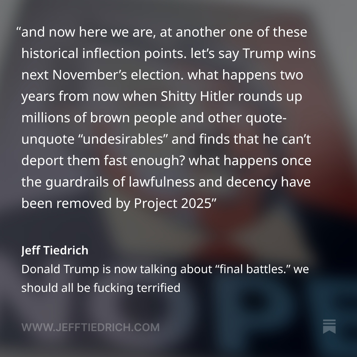 Jeff Tiedrich on Substack: "I hate say 'I told you so,' but I fucking ...