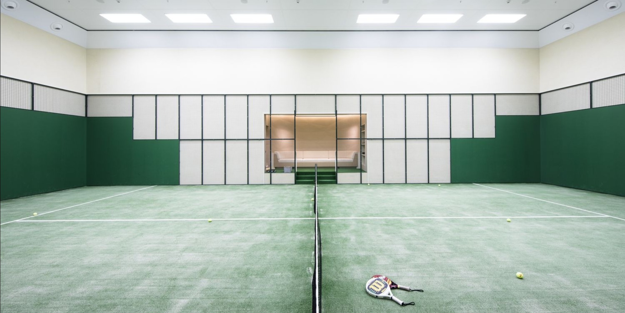 The padel court inside Joe Lewis’ yacht, Aviva