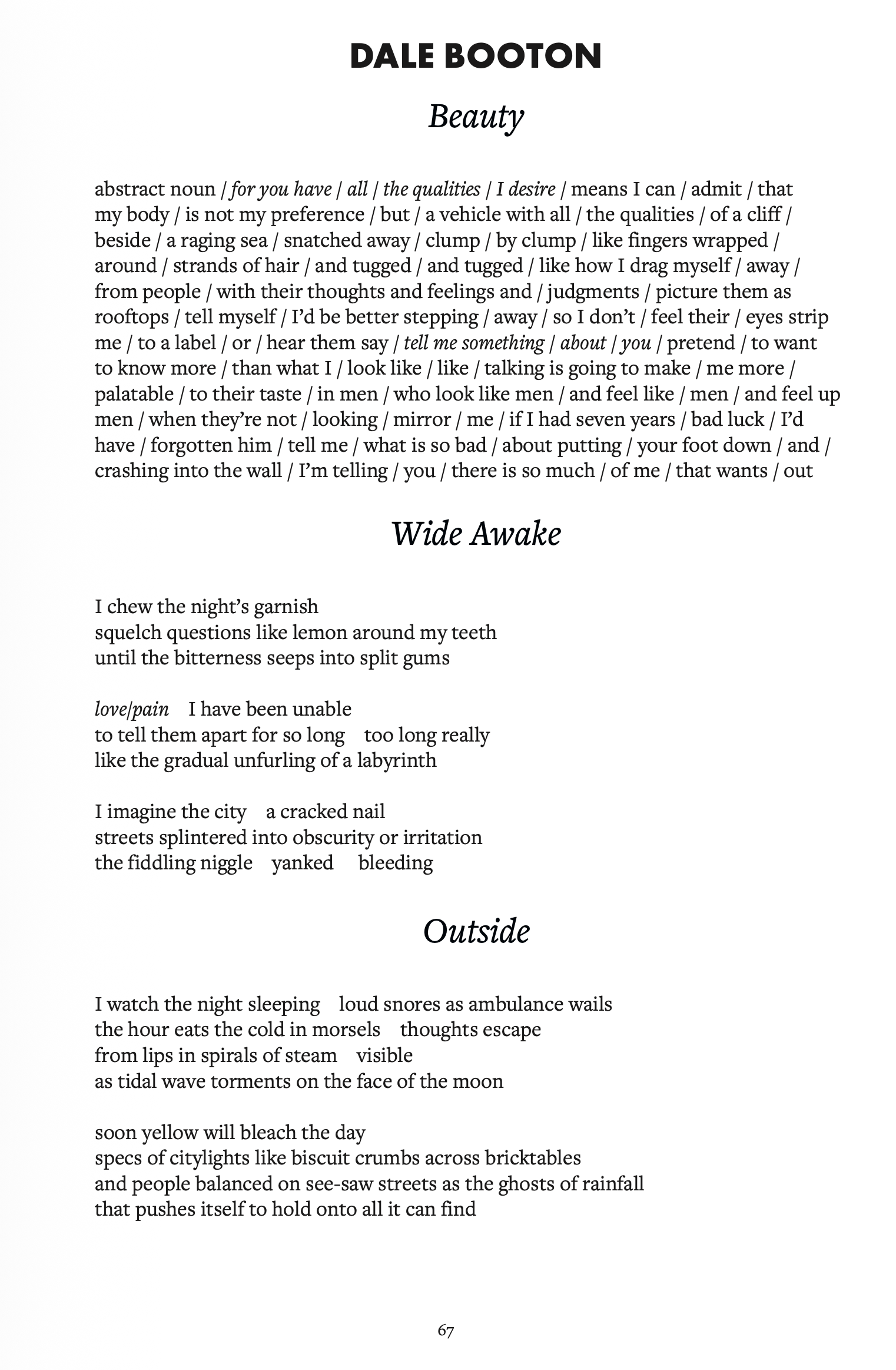 Three poems by Dale Booton from Issue One