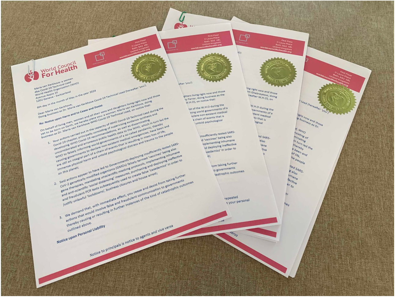 The Notice of Liability delivered to individuals at the W.H.O. this week