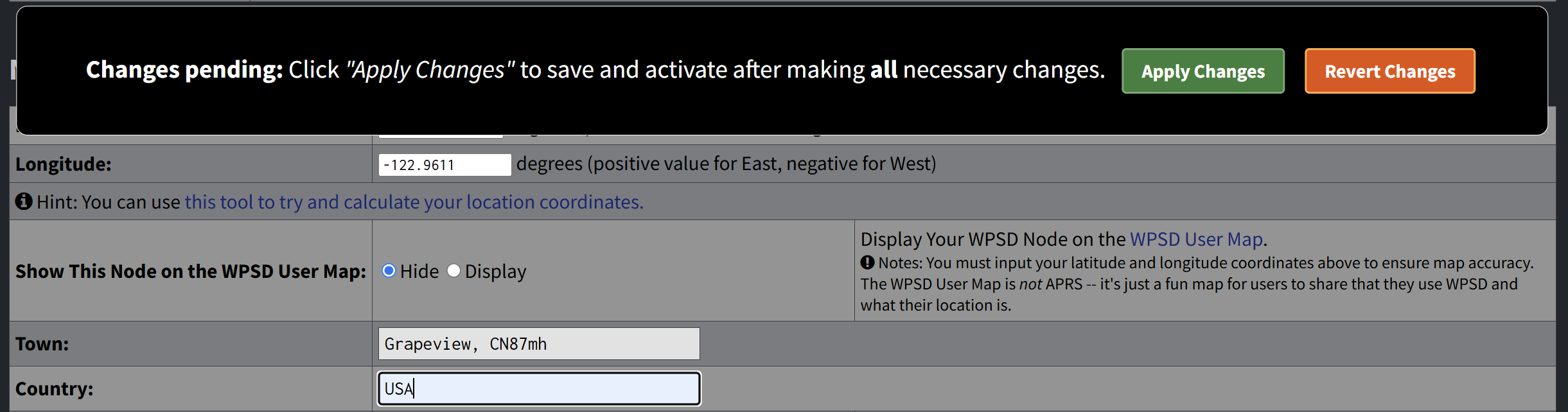 The “changes pending” popup at the top of the screen