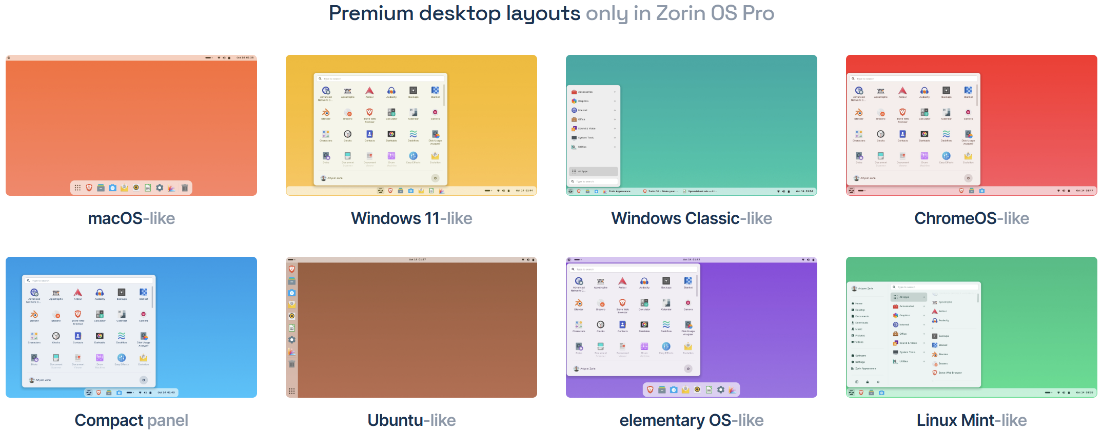 Premium desktop layouts in Zorin OS Pro