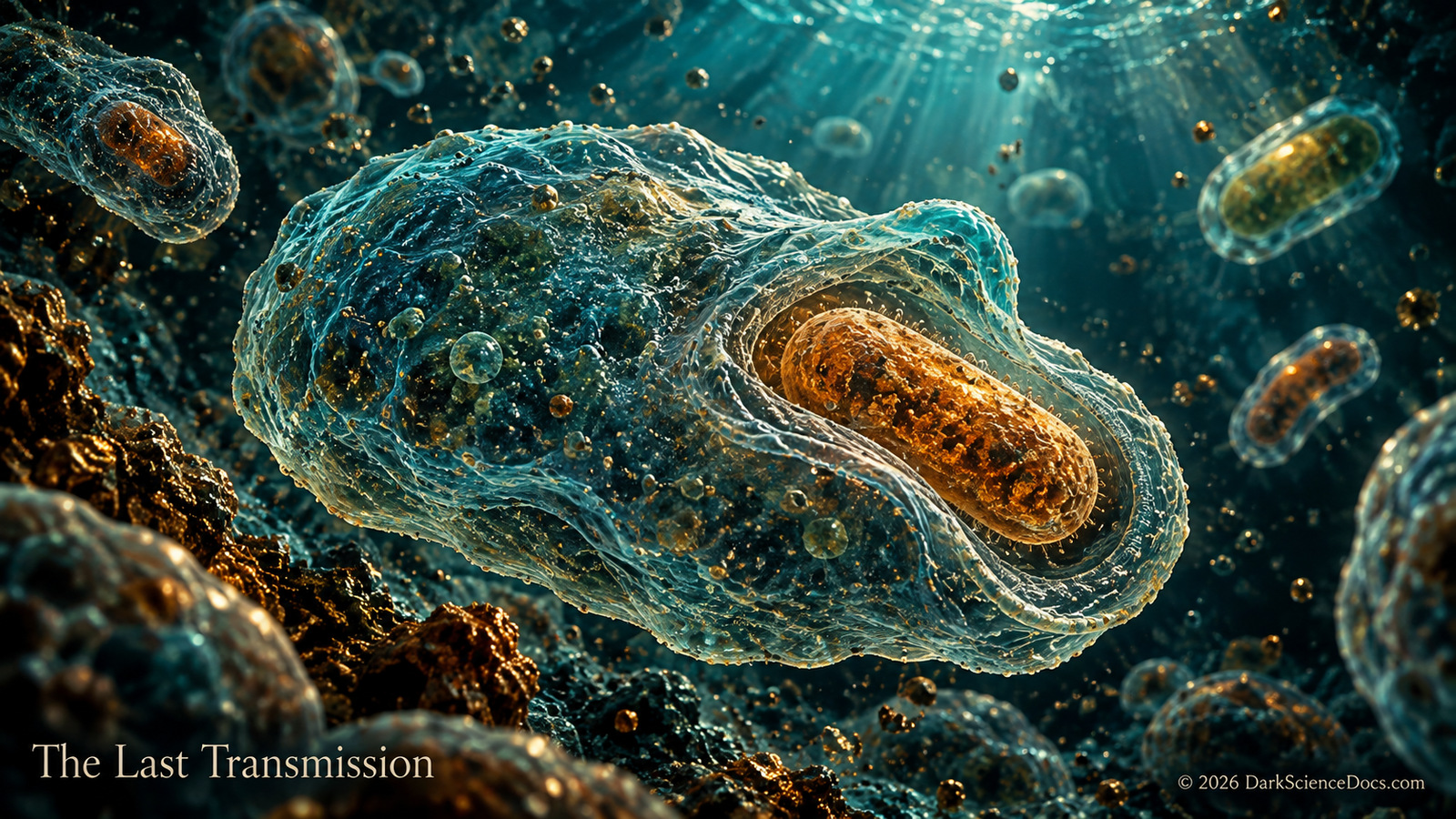 Concept artwork. An imagined encounter opens the long story of the mitochondrial partnership.