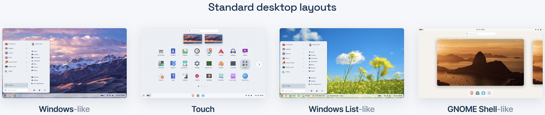 Zorin OS standard desktop layouts