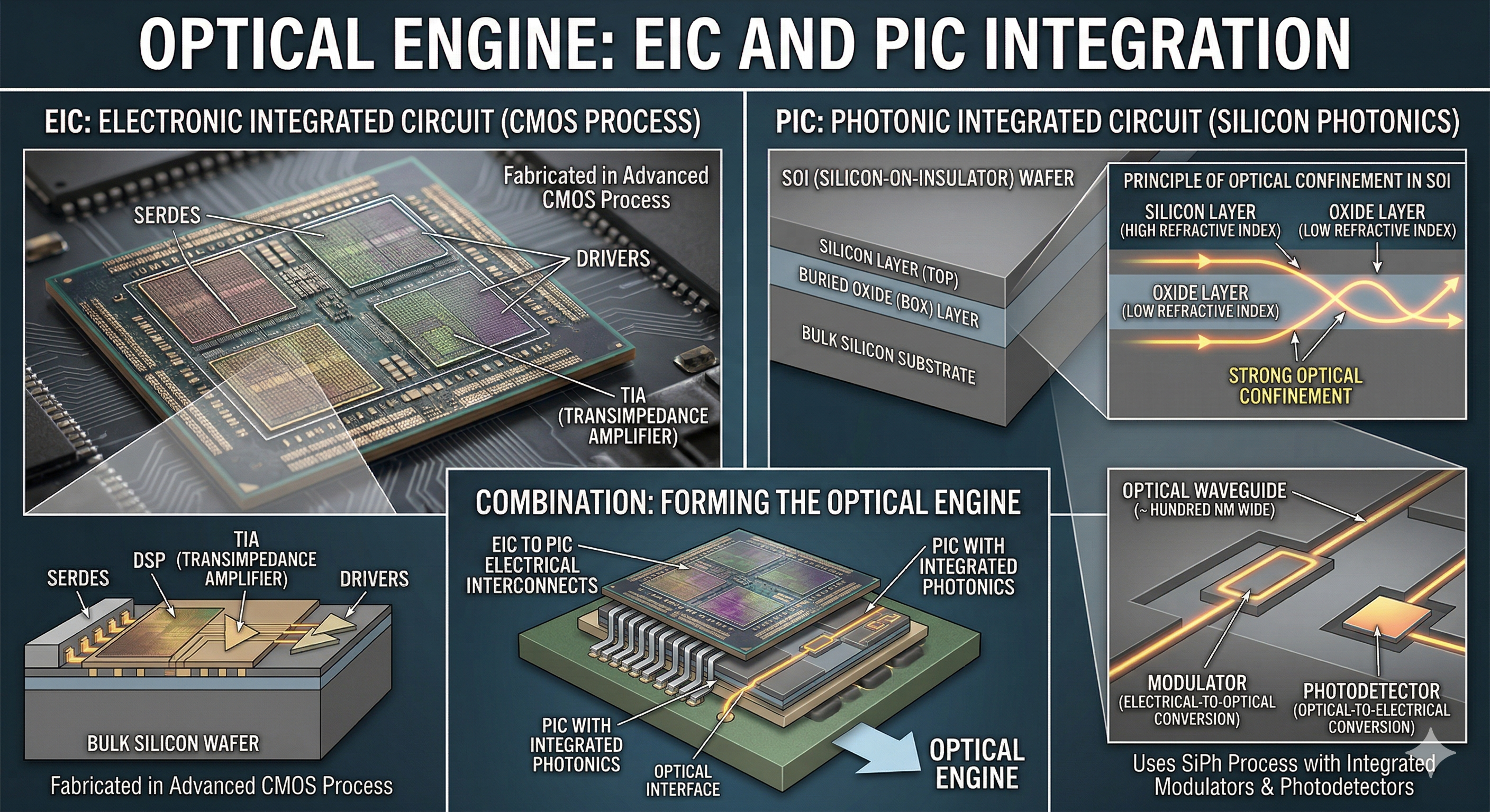 Figure 2: A SiPh-based optical engine — PIC and EIC