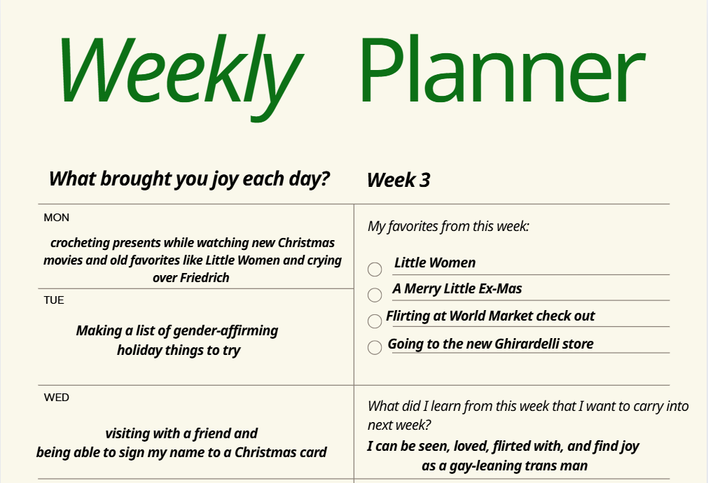 Holiday Joy Plan Week 3 Update