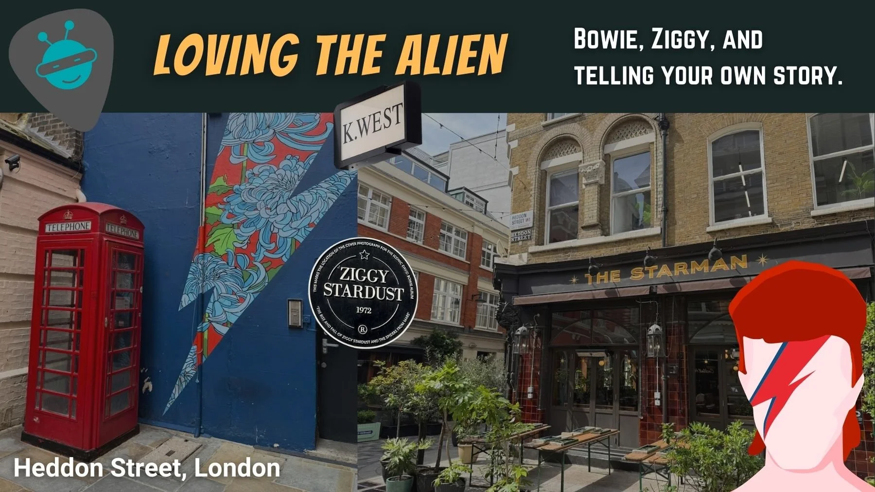 Loving the Alien: Photo depicting Heddon Street, London, with David Bowie themes