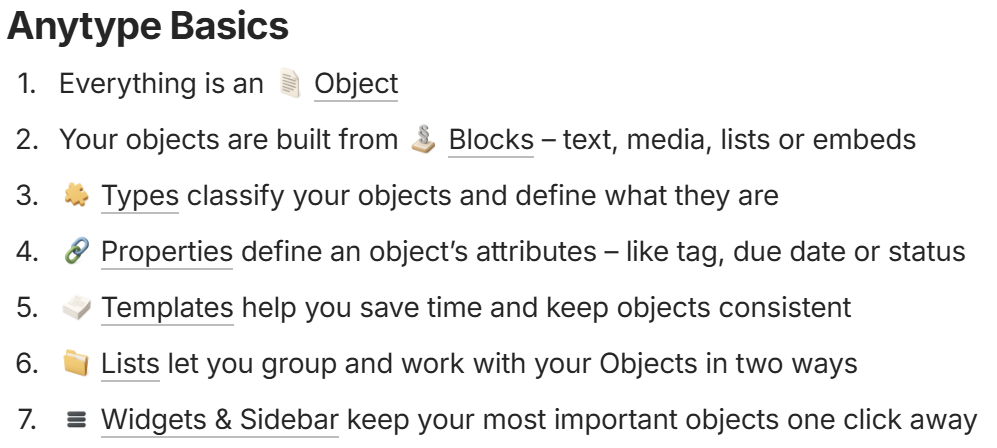 Anytype basics from the Anytype website