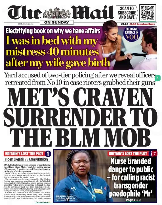 Mail on Sunday front page featuring nurse from story below