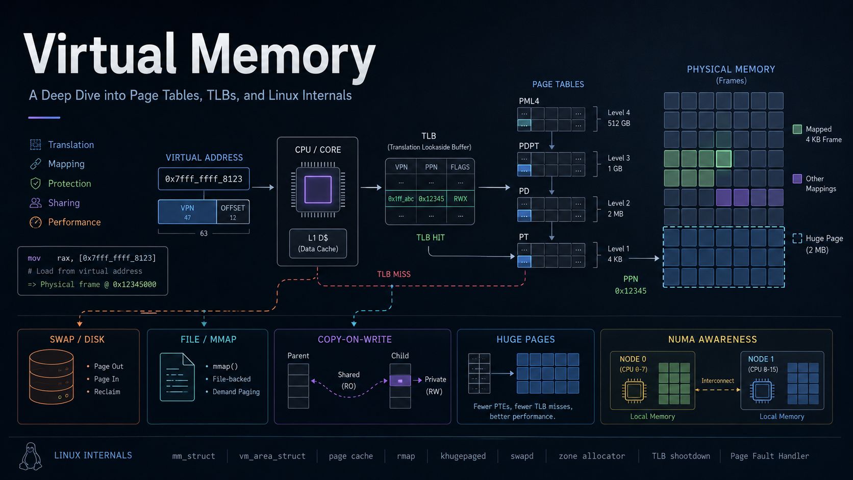 codingconfessions.com - Abhinav Upadhyay - Virtual Memory: A Deep Dive into Page Tables, TLBs, and Linux Internals