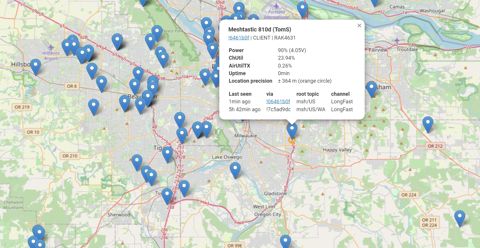 TomS node on MeshMap SE of Portland