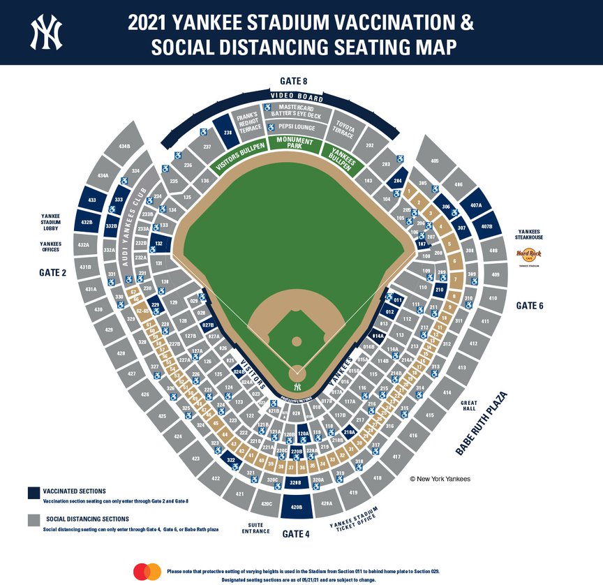 the yankee stadium seating chart for vaccinated and unvaccinated fans