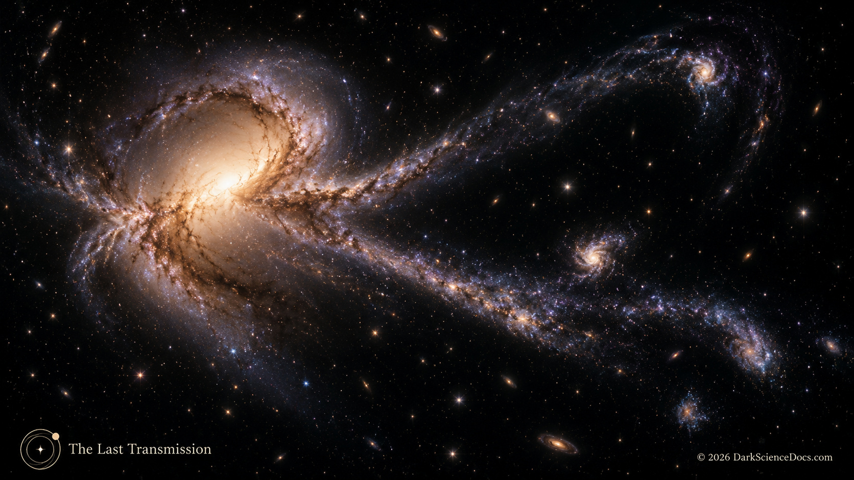 Concept artwork. A tidal-tail origin provides a competing account of faint galaxies near a larger system.