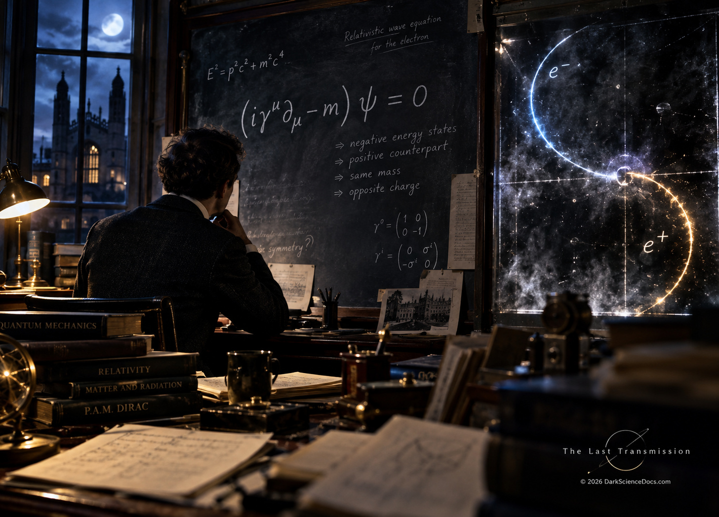 Paul Dirac's relativistic quantum equation led to the prediction of antimatter before the positron was observed experimentally in 1932.