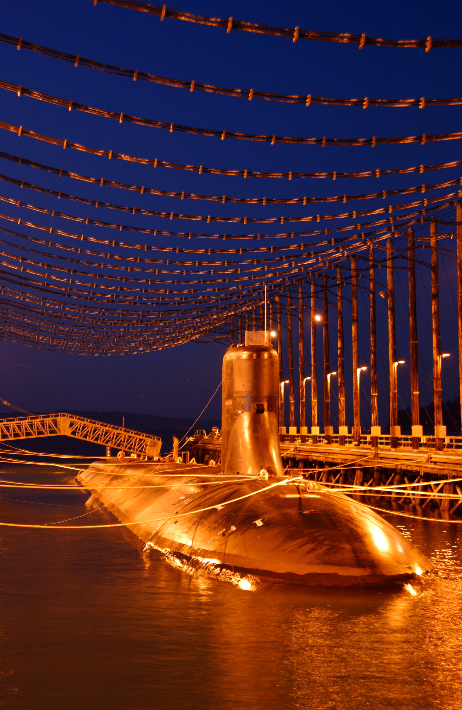 Degaussing — USS Jimmy Carter submarine undergoing its first deperming treatment at Naval Base Kitsap's magnetic silencing facility.