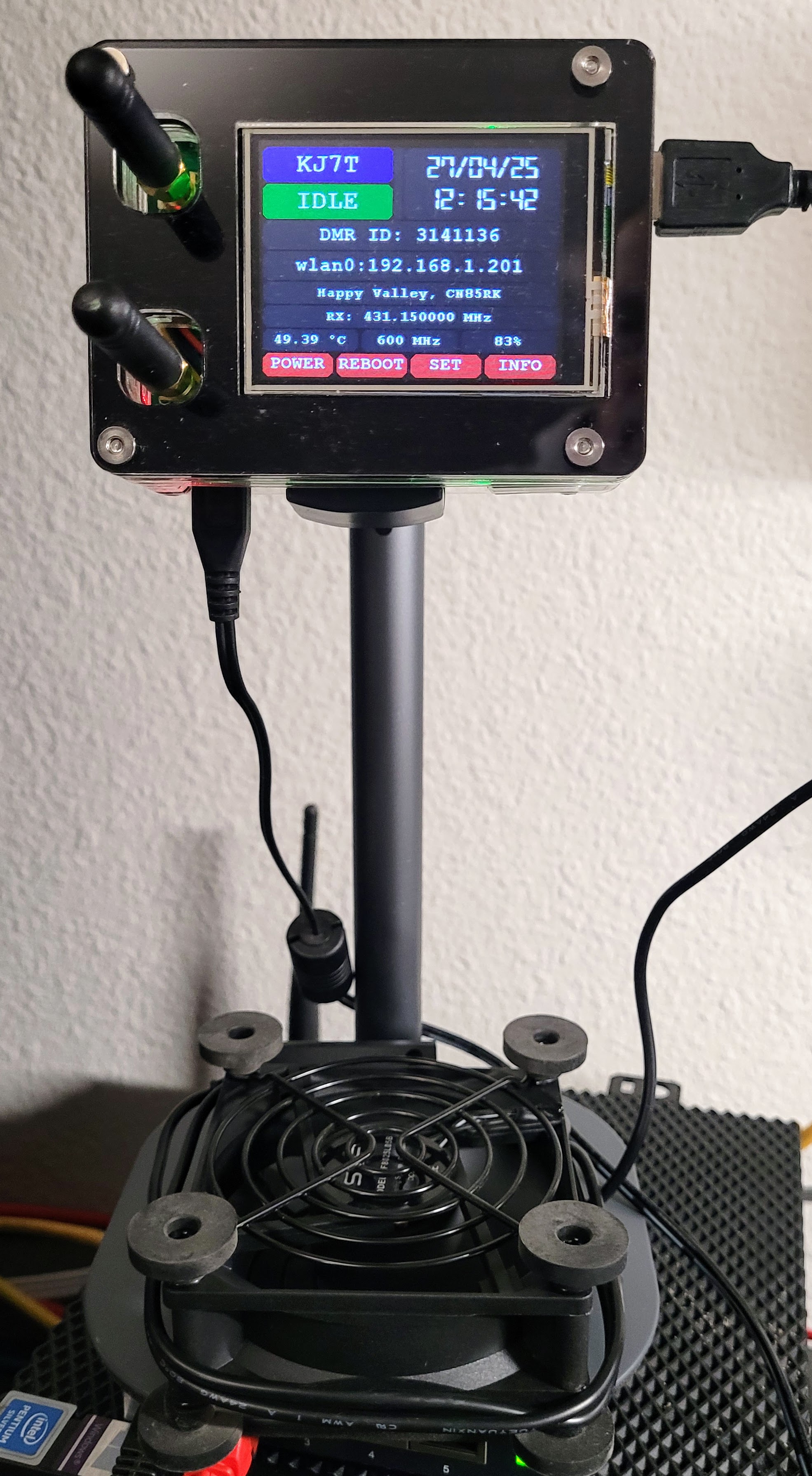 Node on a stand with cooling fan below