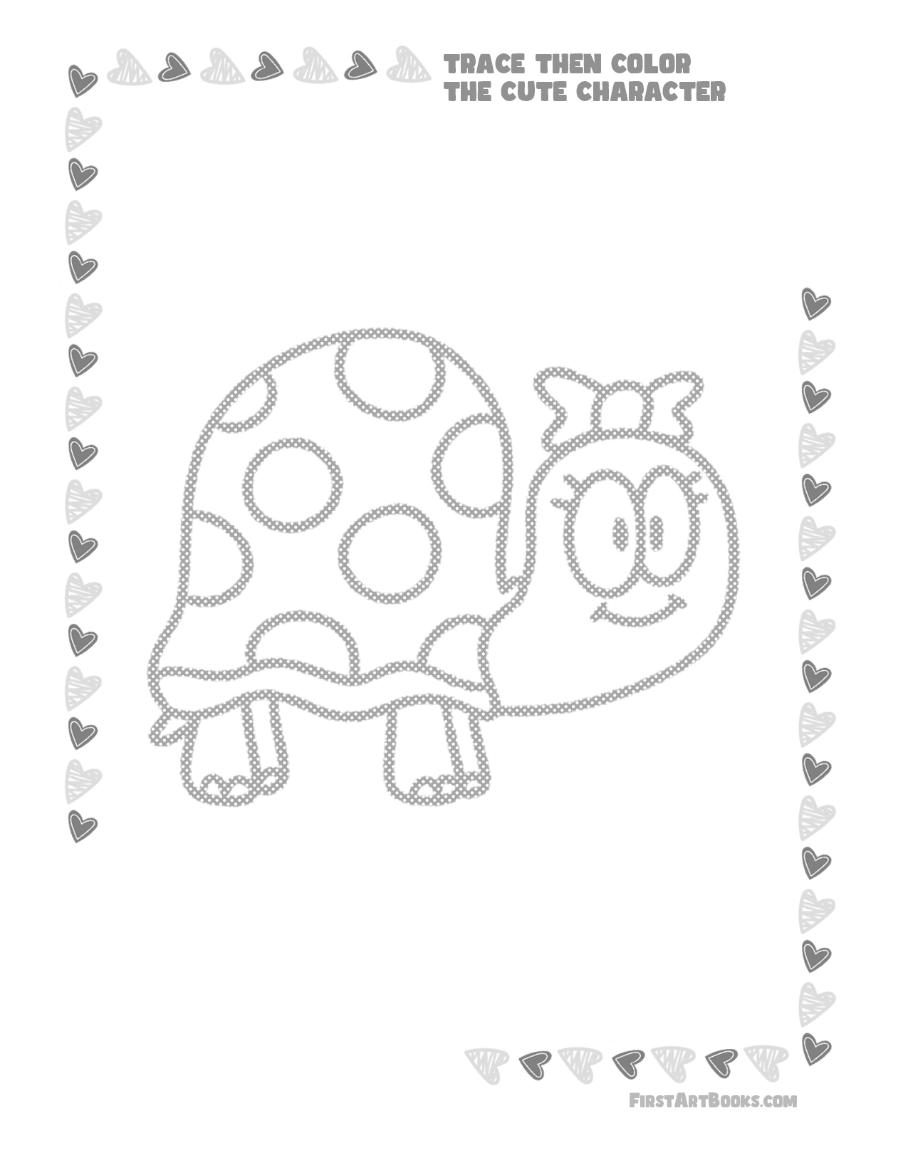 Free Cute Turtle Coloring Page | Trace Then Color: Fairies, Princesses
