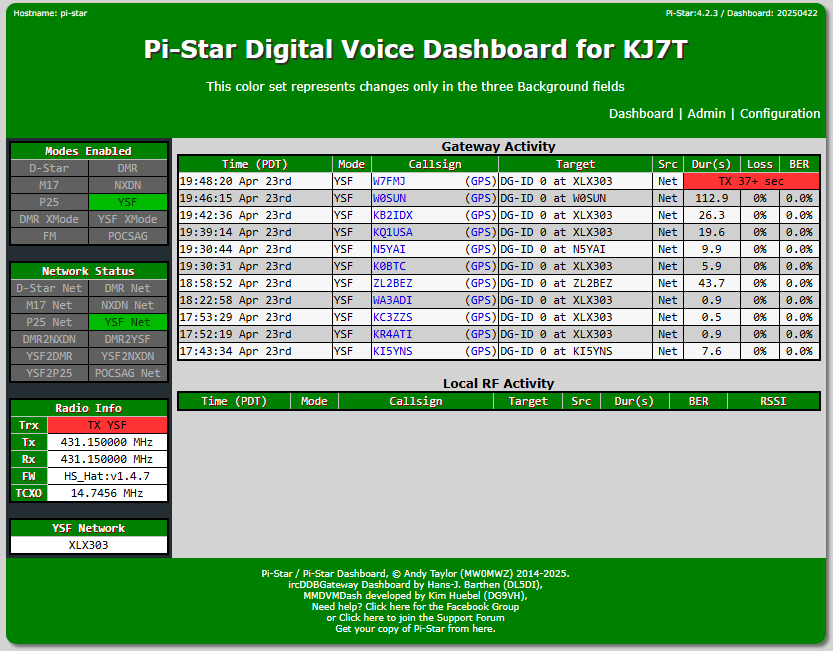 The Pi-Star dashboard in green instead of red