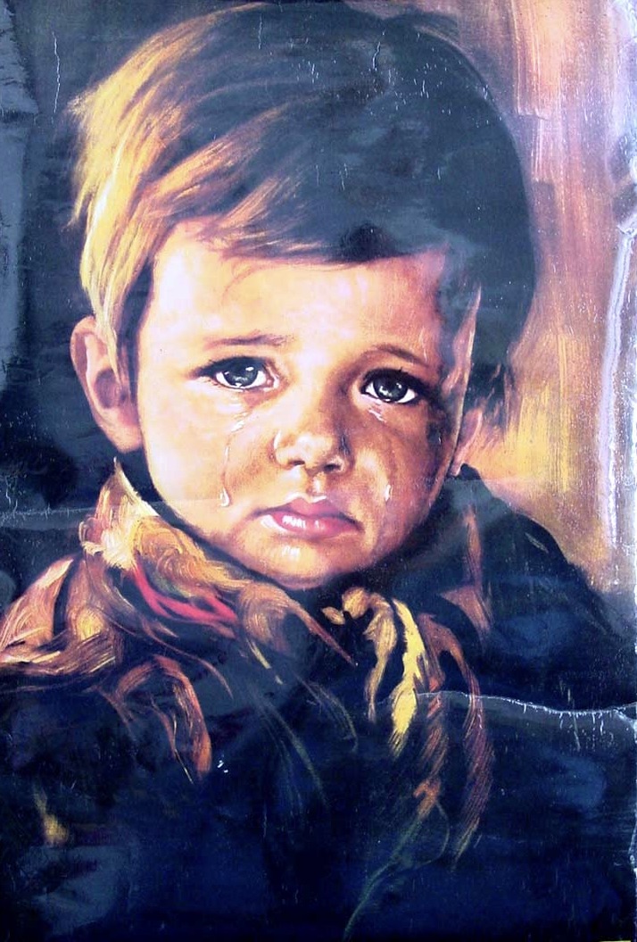 O famoso quadro 'Crying Boy' mostrando uma criança com olhos lacrimejantes