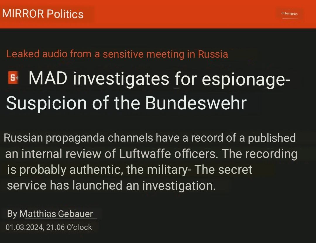 Bundeswehr Wiretap Bombshell - German Generals Exposed Planning Kerch Strike