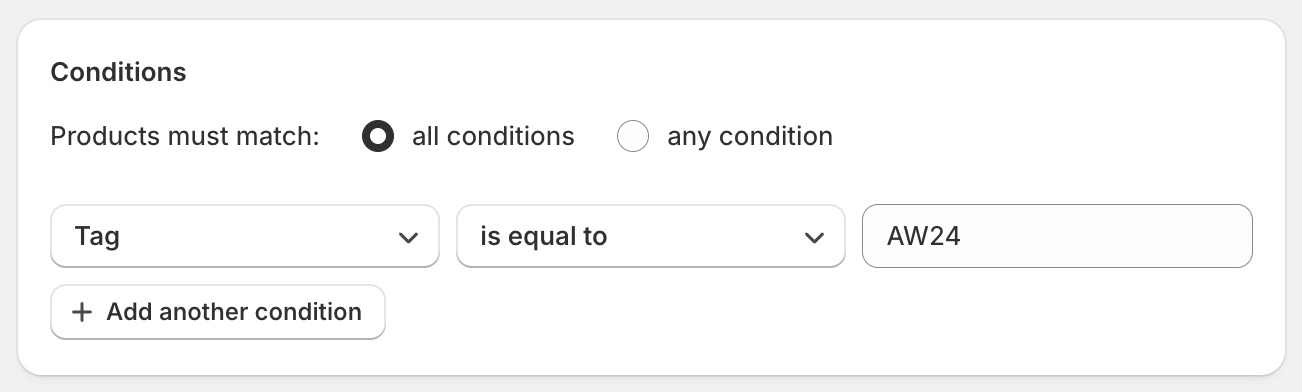 Shopify automated collection exclusion filter