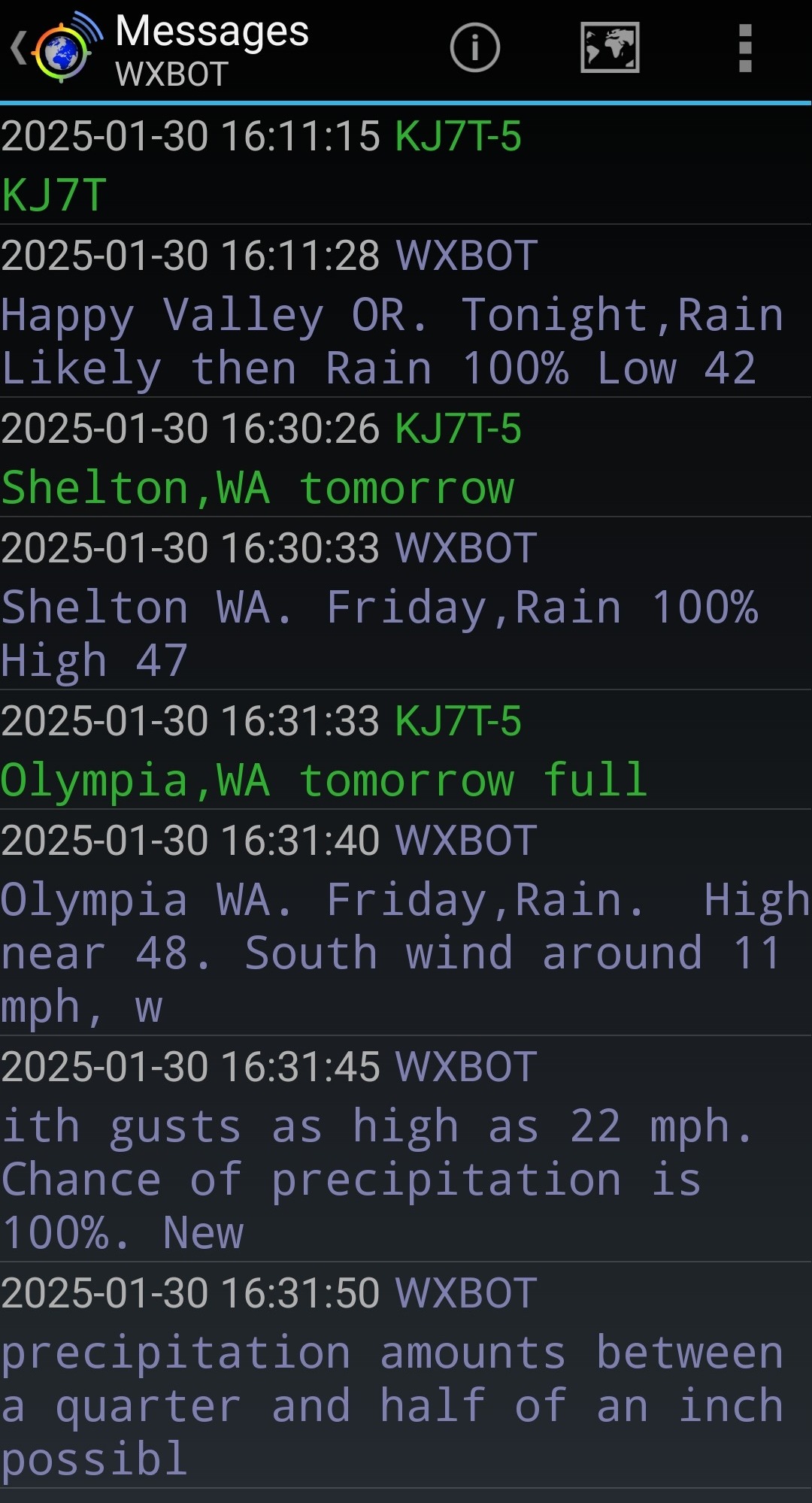 Weather forecasts through APRS WxBot