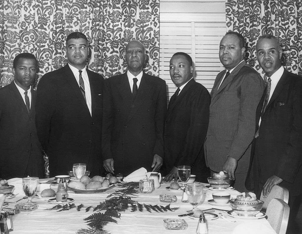 The Big Six organizers of the Civil Rights Movement, including Martin Luther King Jr., at a formal meeting in the 1960s