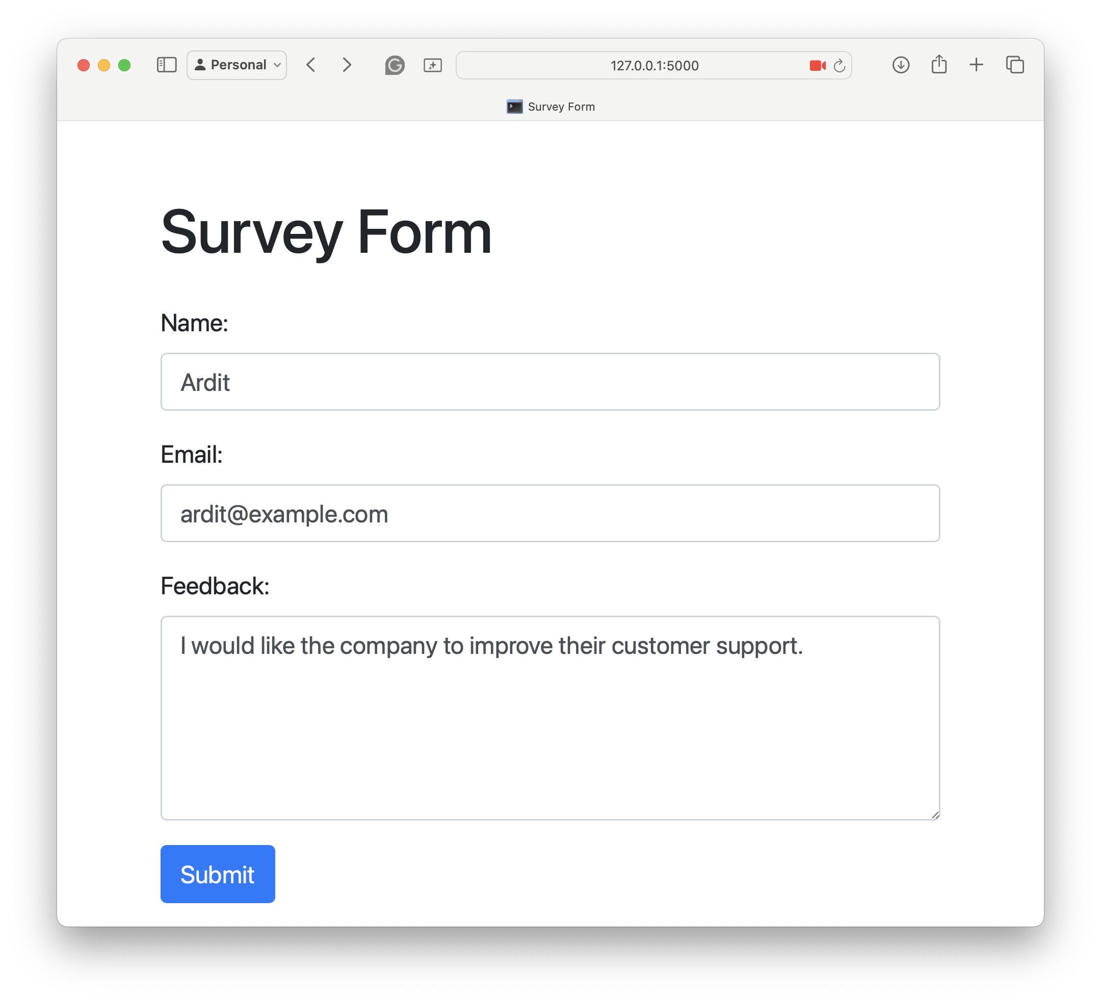 Build a survey web app with Flask - by Ardit Sulce