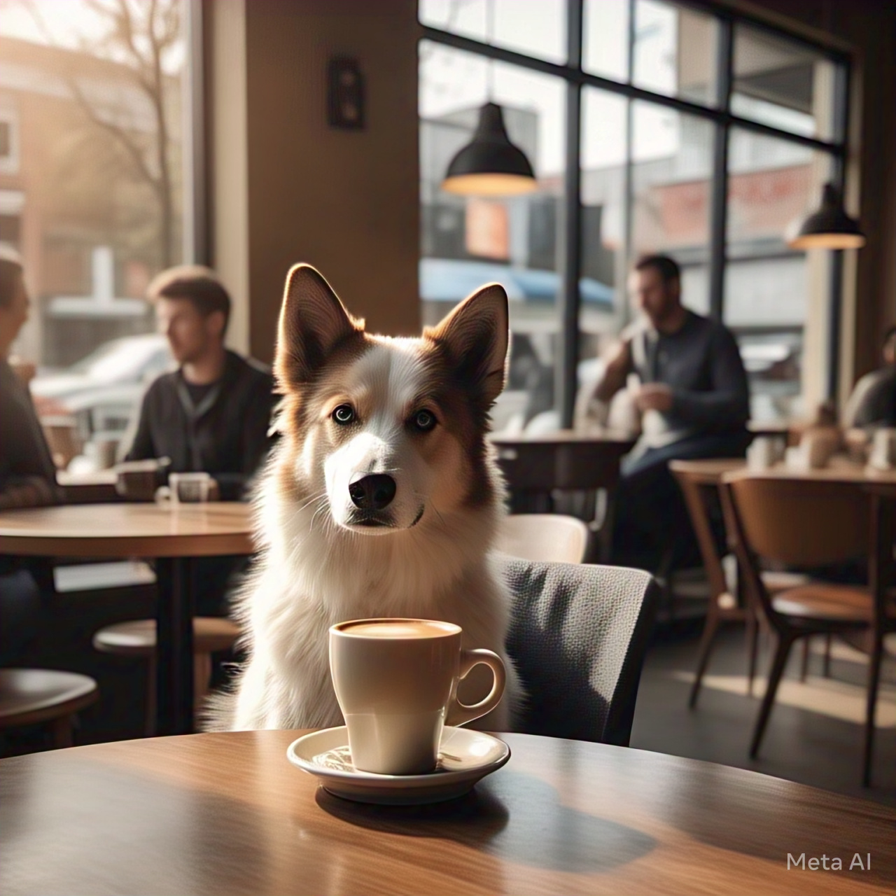 AI-generated image of Meadow in a coffee shop by ChatGPT