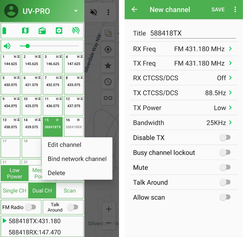 Editing a channel in the app