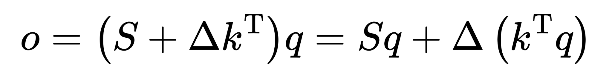 Equation expanding the Gated DeltaNet output projection so the MXU computes Sq directly while the VPU builds the rank-one state update