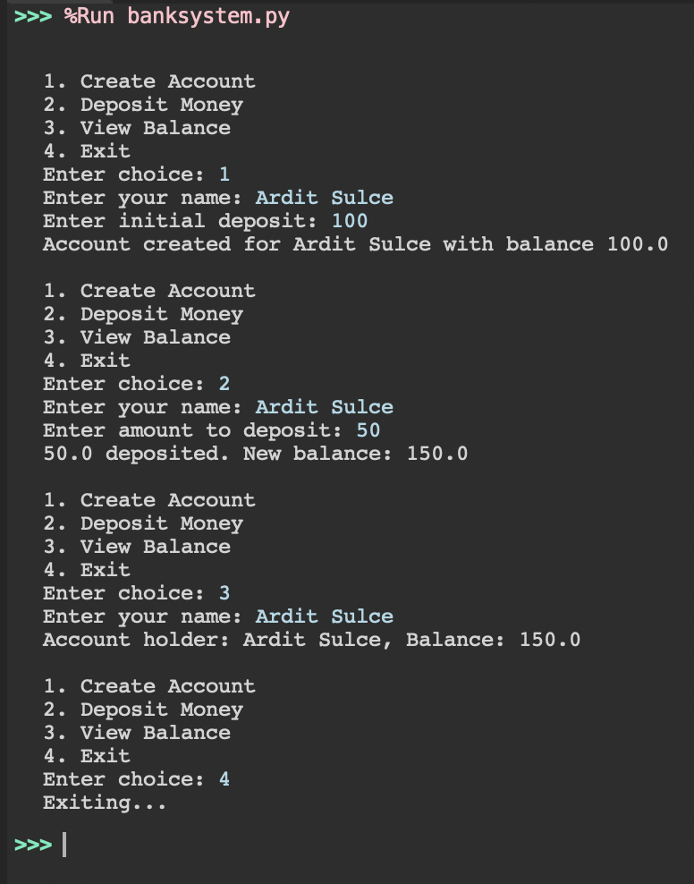 Banking System with Python Using Classes - by Ardit Sulce