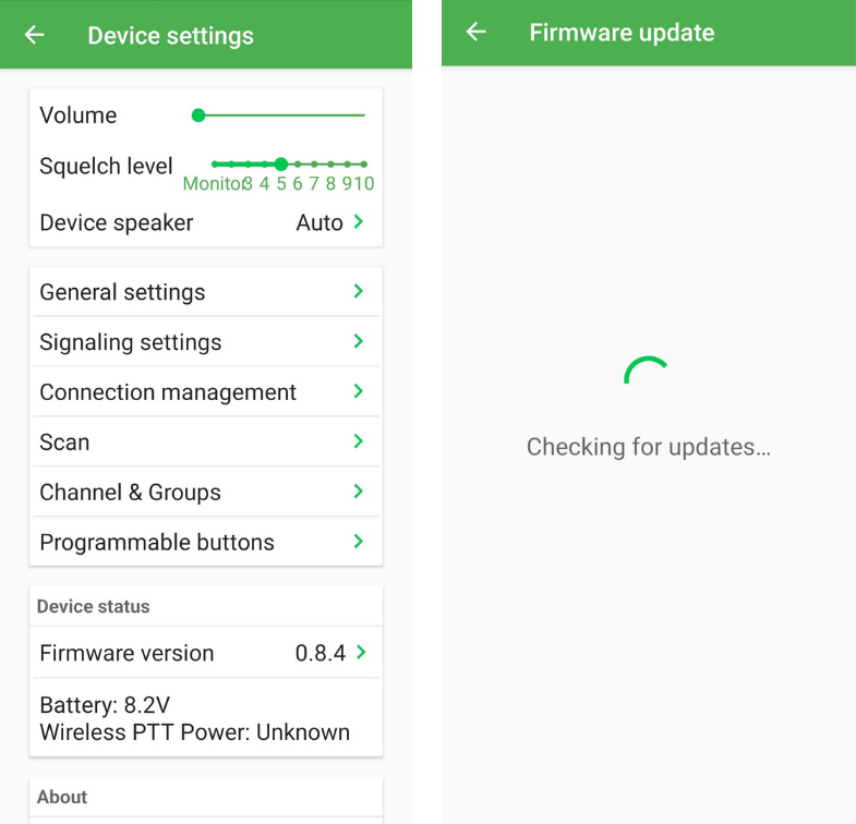 Upgrading radio firmware with the app