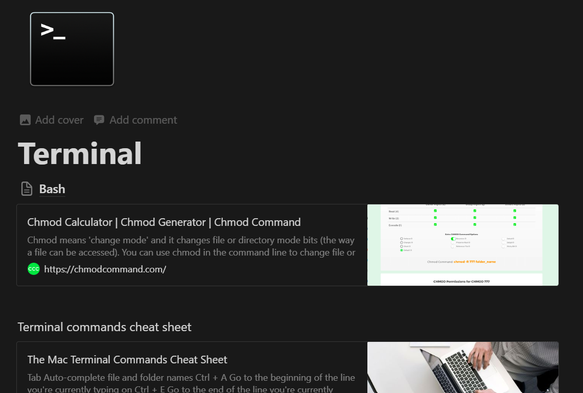 My "Terminal" sub page