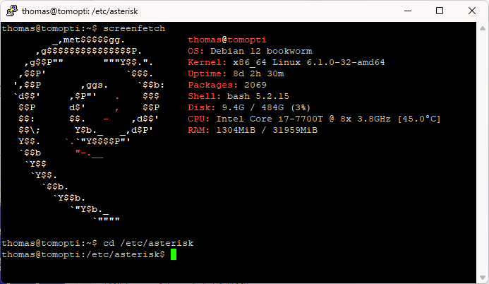 Change the working directory to /etc/asterisk