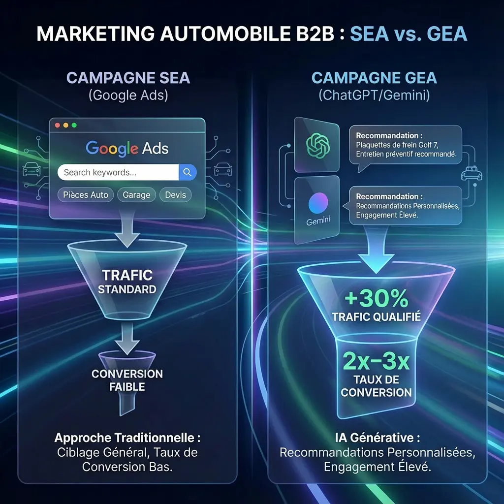 Publicité IA, Generative Engine Advertising (GEA) et assistants conversationnels : Google, Gemini et ChatGPT redéfinissent l’acquisition automobile