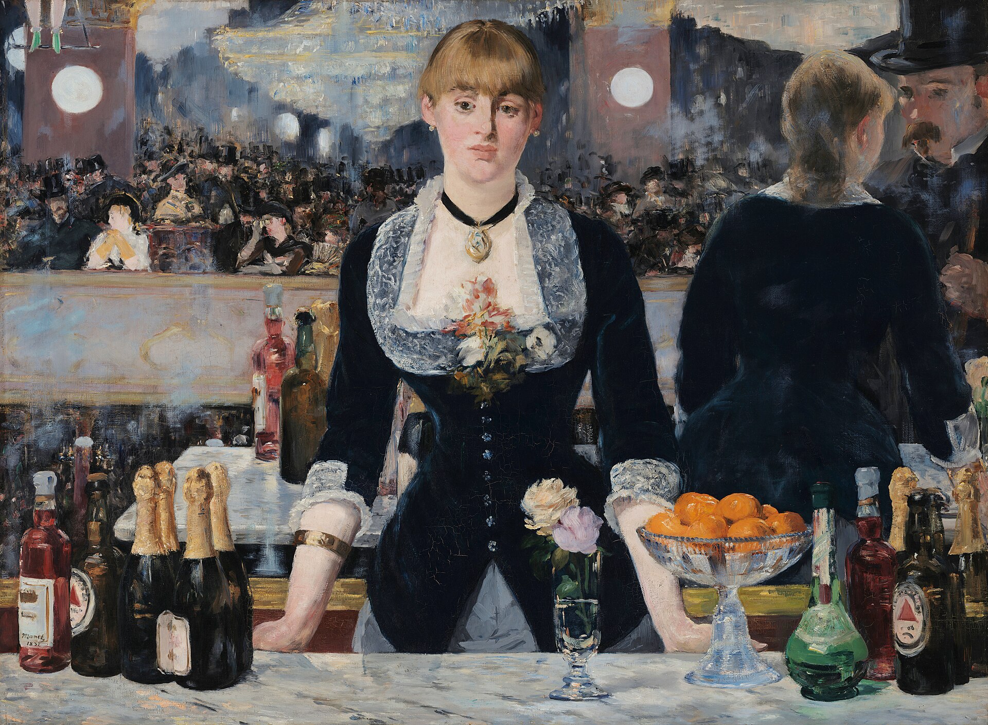 Manet's A Bar at the Folies-Bergere showing a barmaid before a mirror