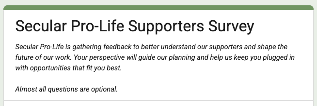 Secular Pro-Life Supporters Survey