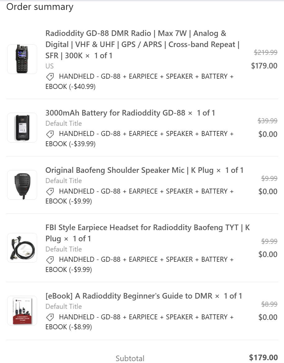 Radioddity GD-88 order summary