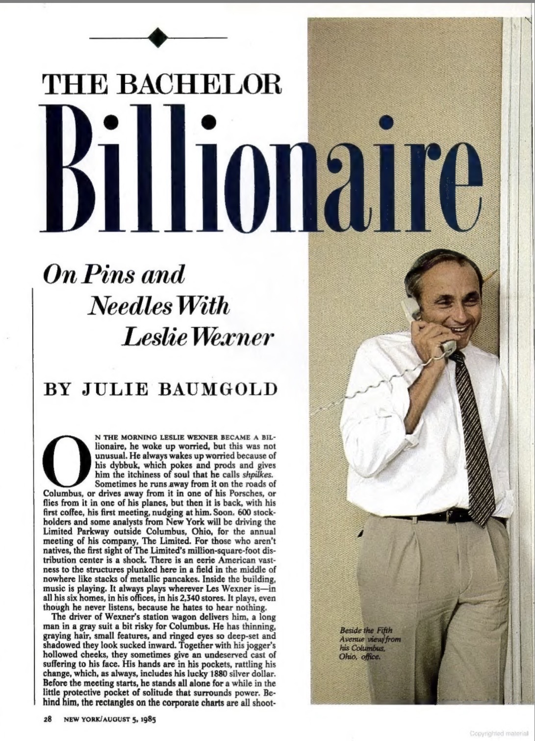 Historical 1985 profile of Leslie Wexner reproduced in the investigation