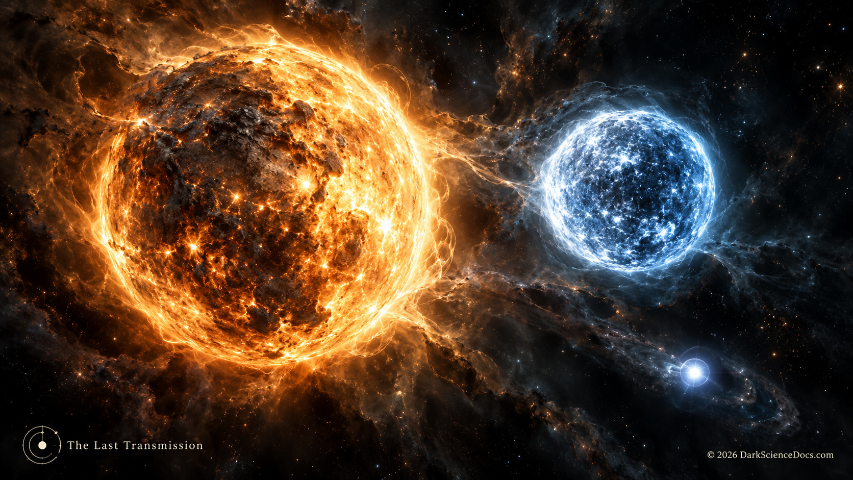 Concept artwork. A proposed progenitor places a stellar core beside two different compact companions.
