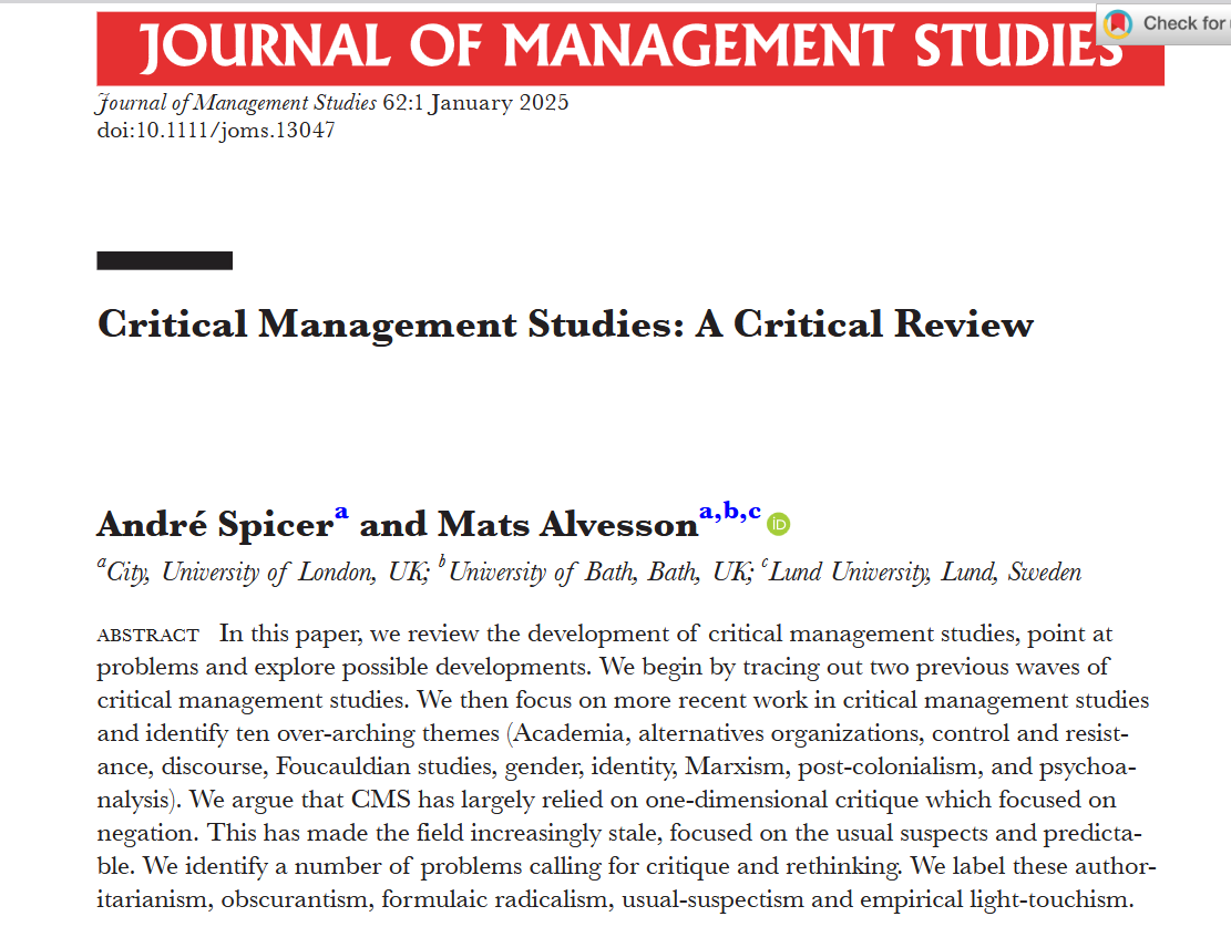 Critical Management Posts Critical Management Studies and the Crisis of Critique