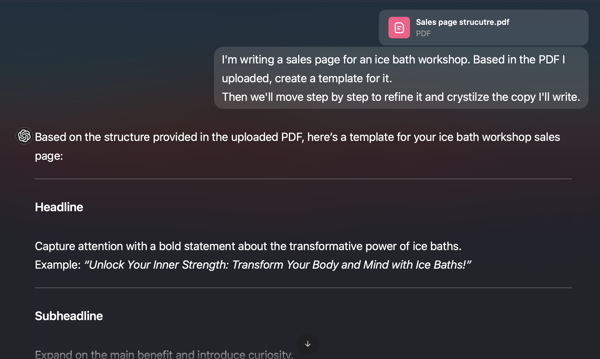 The start of my ChatGPT conversation