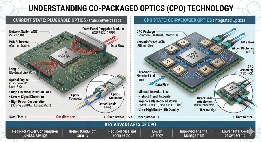 Figure 5: CPO integrates the optical engine into the same package as the switch chip